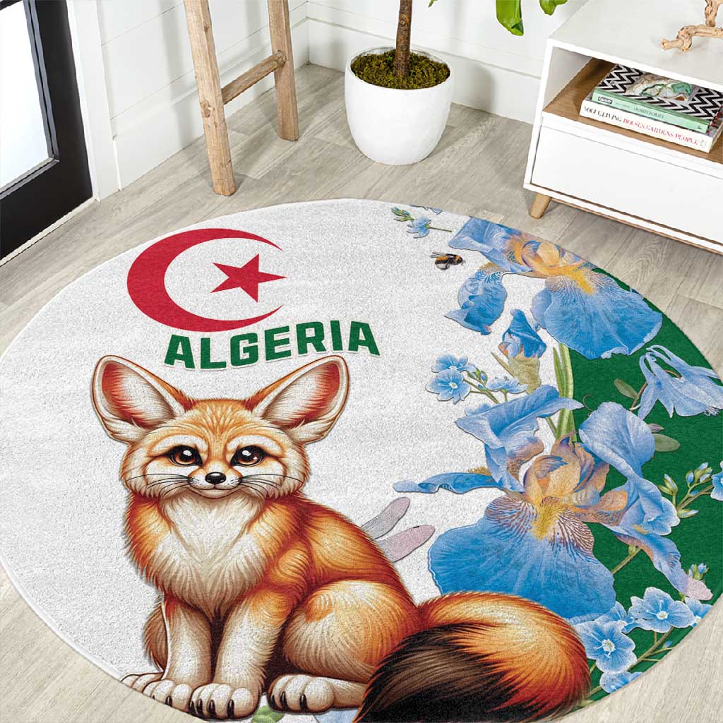 Afro Algeria Round Carpet Fennec Fox With Blue Isris Flower