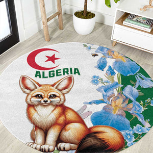 Afro Algeria Round Carpet Fennec Fox With Blue Isris Flower