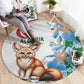 Afro Algeria Round Carpet Fennec Fox With Blue Isris Flower