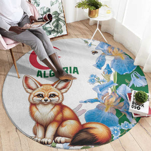 Afro Algeria Round Carpet Fennec Fox With Blue Isris Flower