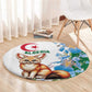 Afro Algeria Round Carpet Fennec Fox With Blue Isris Flower
