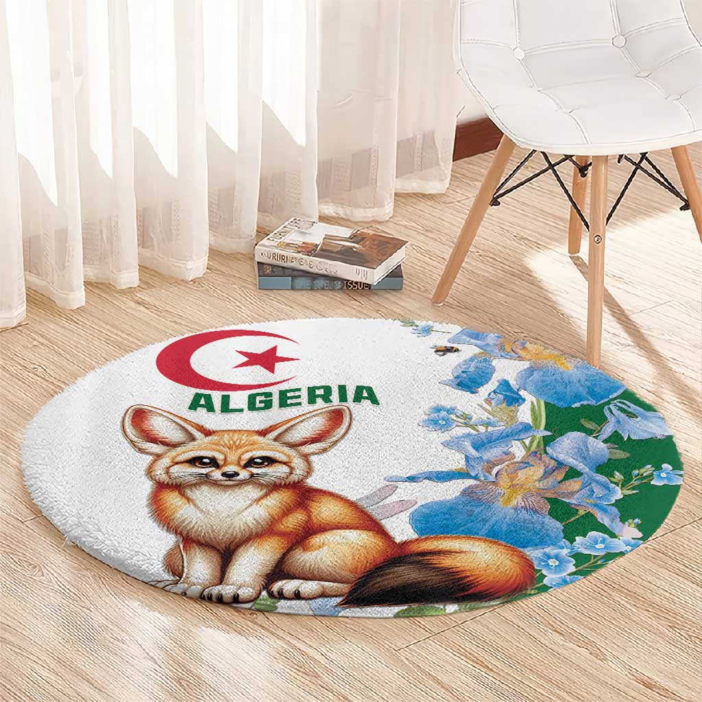 Afro Algeria Round Carpet Fennec Fox With Blue Isris Flower