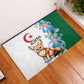 Afro Algeria Rubber Doormat Fennec Fox With Blue Isris Flower