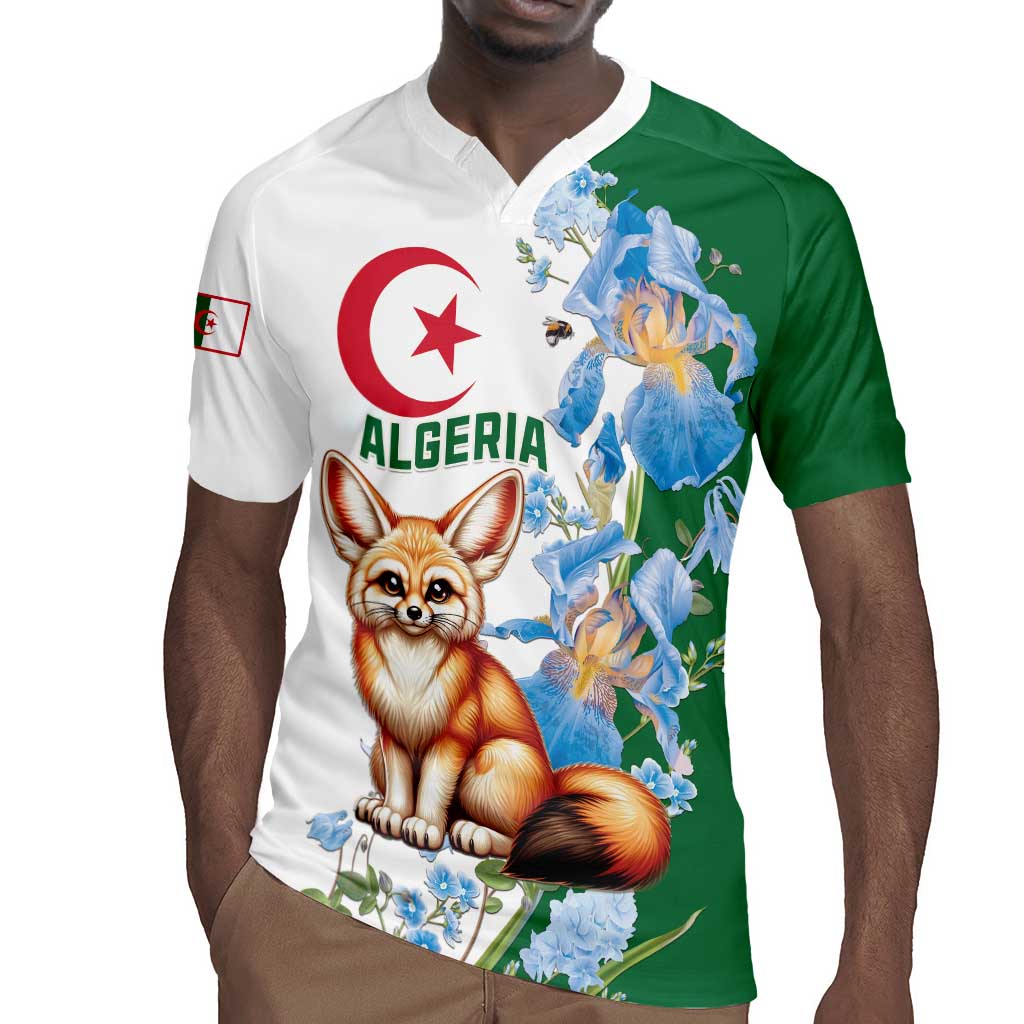 Afro Algeria Rugby Jersey Fennec Fox With Blue Isris Flower