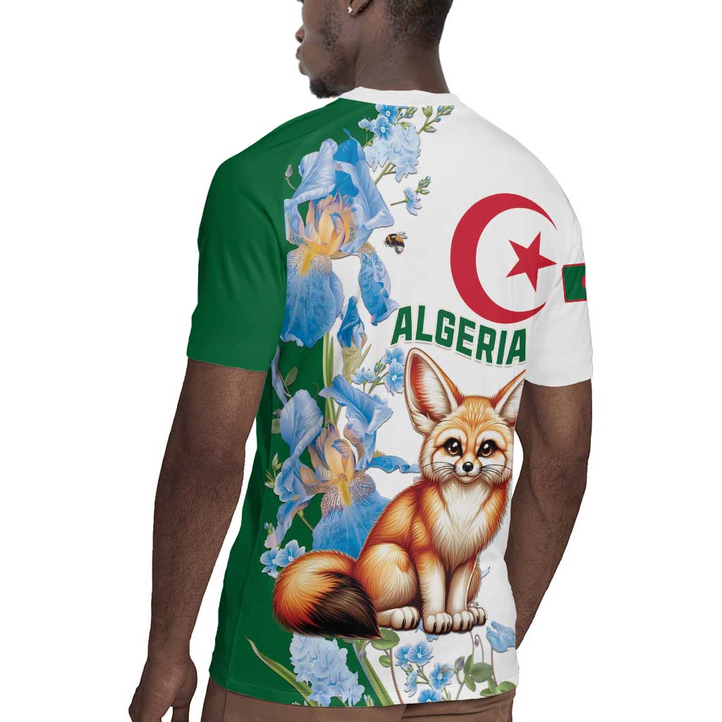 Afro Algeria Rugby Jersey Fennec Fox With Blue Isris Flower