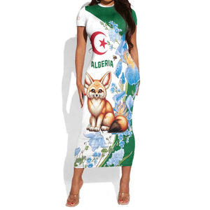 Afro Algeria Short Sleeve Bodycon Dress Fennec Fox With Blue Isris Flower LT15