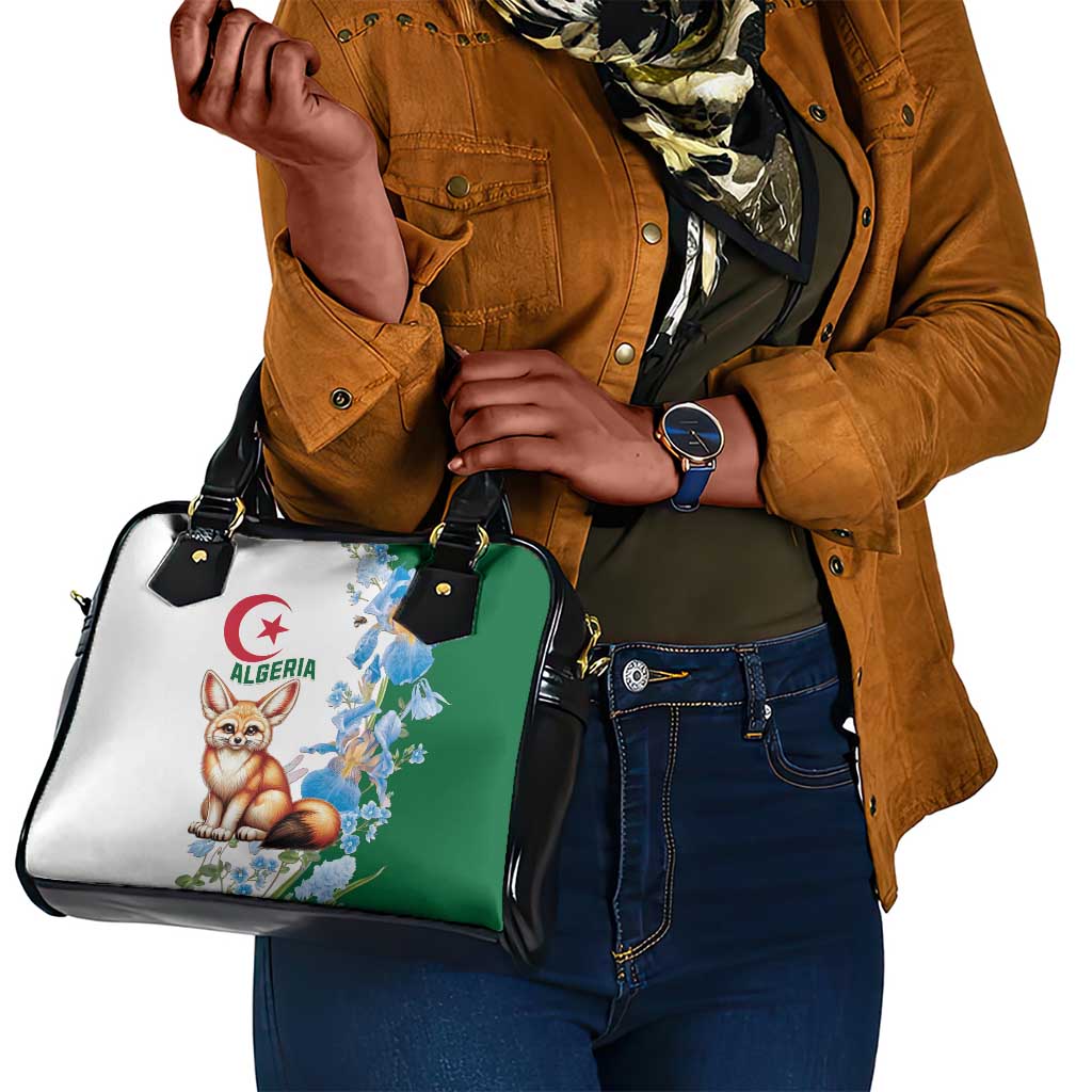 Afro Algeria Shoulder Handbag Fennec Fox With Blue Isris Flower