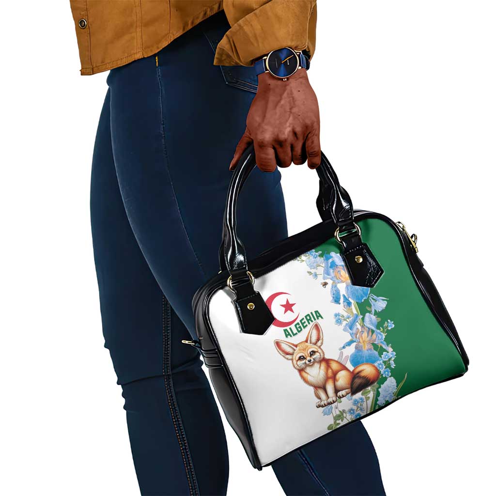 Afro Algeria Shoulder Handbag Fennec Fox With Blue Isris Flower