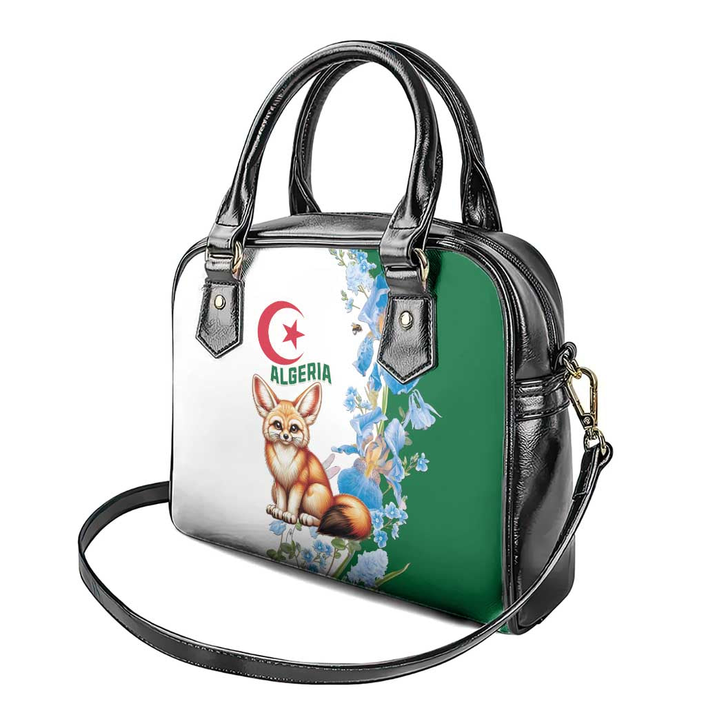Afro Algeria Shoulder Handbag Fennec Fox With Blue Isris Flower