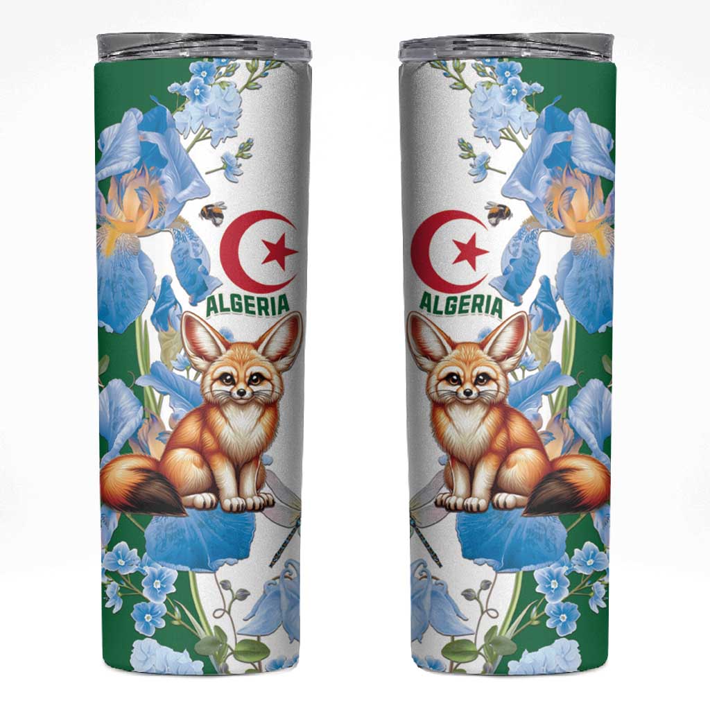 Afro Algeria Skinny Tumbler Fennec Fox With Blue Isris Flower