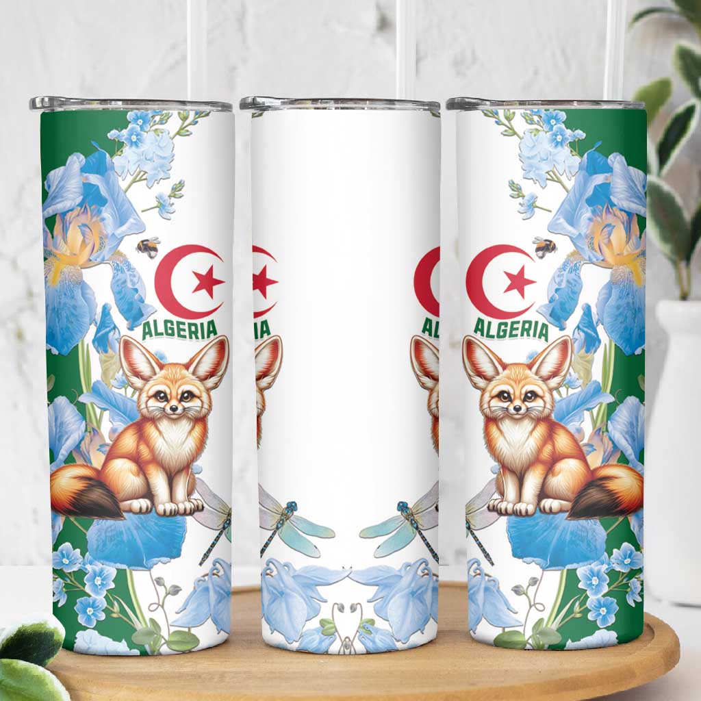 Afro Algeria Skinny Tumbler Fennec Fox With Blue Isris Flower