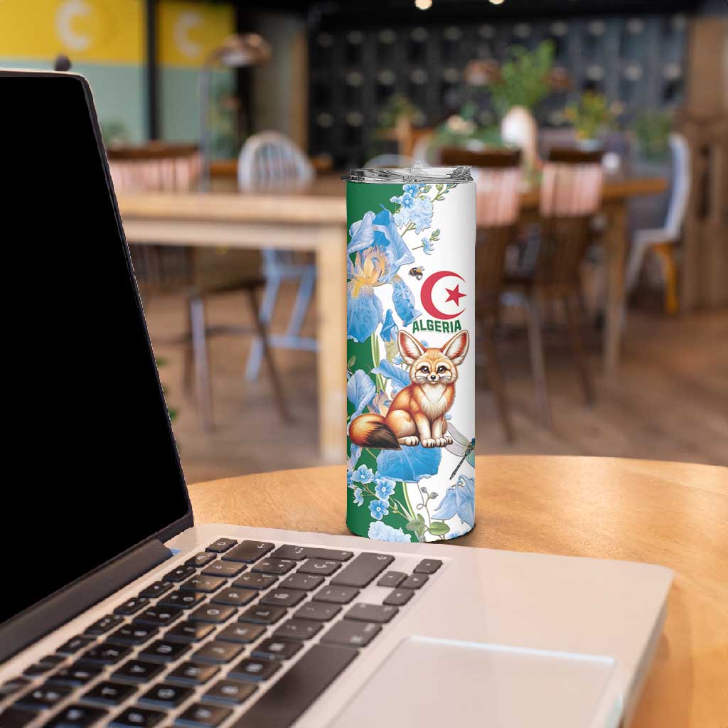Afro Algeria Skinny Tumbler Fennec Fox With Blue Isris Flower