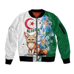 Afro Algeria Sleeve Zip Bomber Jacket Fennec Fox With Blue Isris Flower