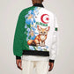 Afro Algeria Sleeve Zip Bomber Jacket Fennec Fox With Blue Isris Flower