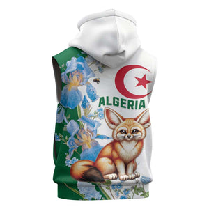Afro Algeria Sleeveless Hoodie Fennec Fox With Blue Isris Flower - African Pride
