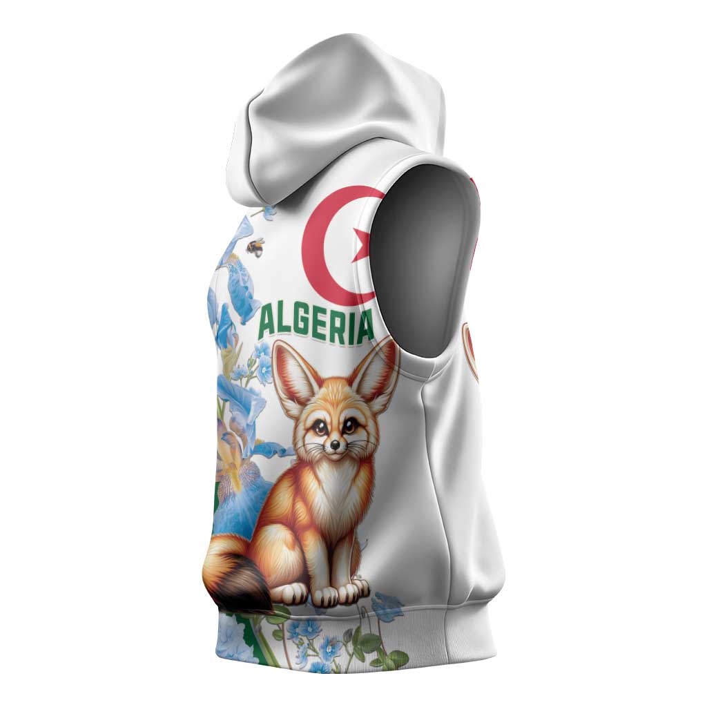 Afro Algeria Sleeveless Hoodie Fennec Fox With Blue Isris Flower - African Pride