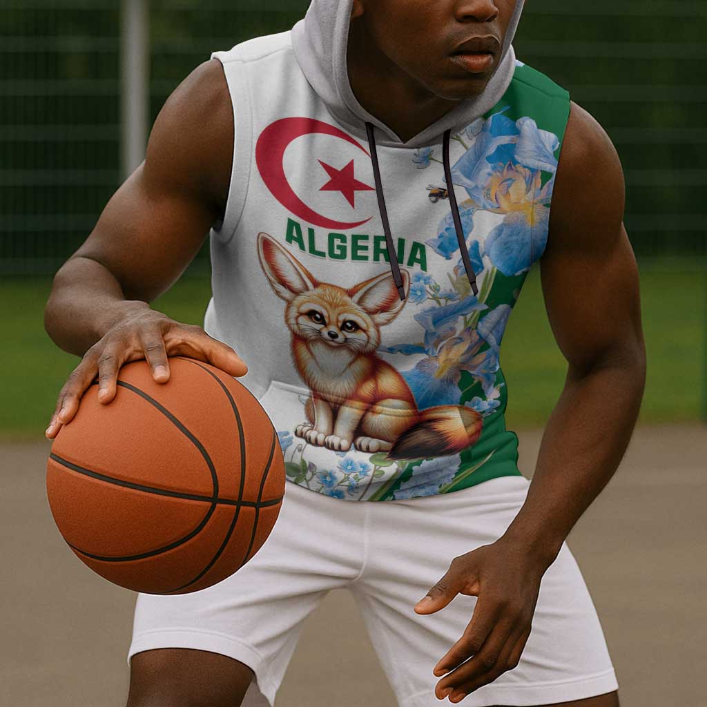 Afro Algeria Sleeveless Hoodie Fennec Fox With Blue Isris Flower - African Pride