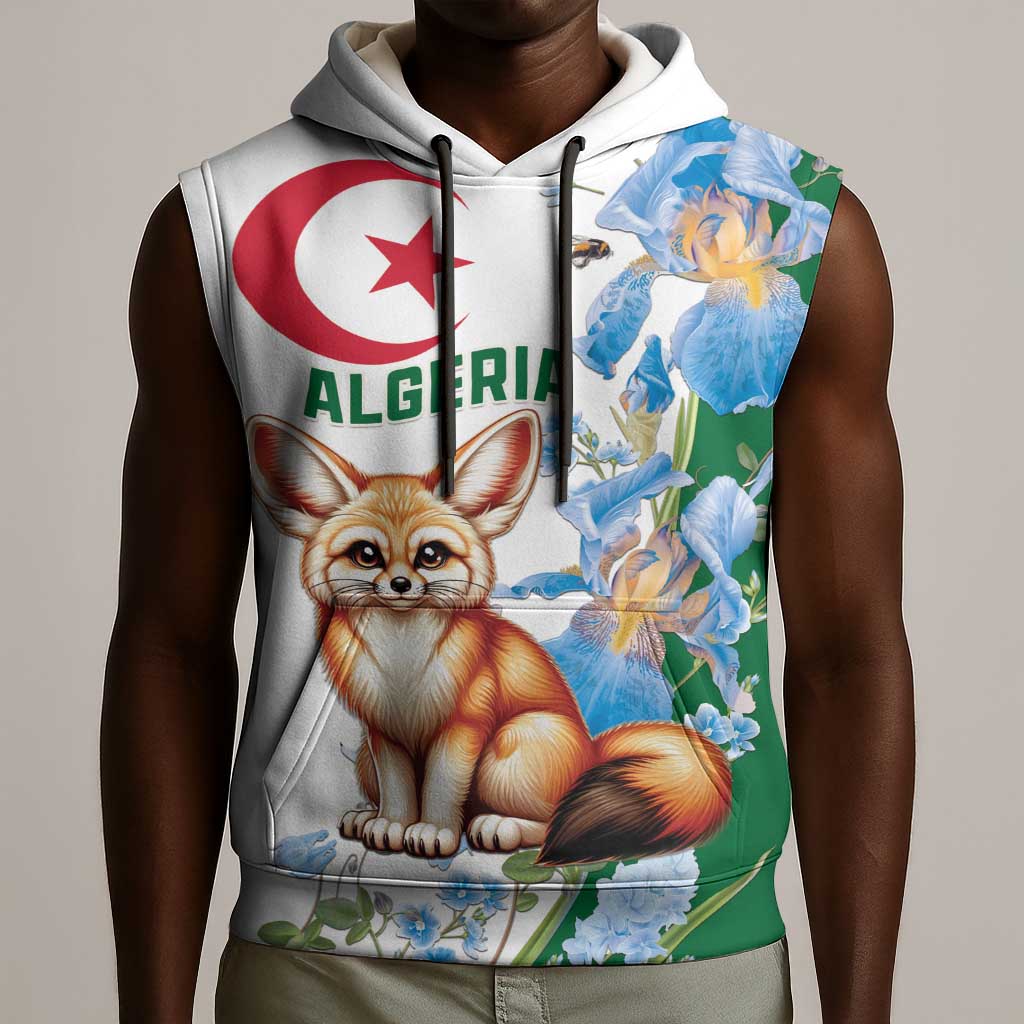 Afro Algeria Sleeveless Hoodie Fennec Fox With Blue Isris Flower - African Pride