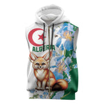 Afro Algeria Sleeveless Zip Hoodie Fennec Fox With Blue Isris Flower - African Pride