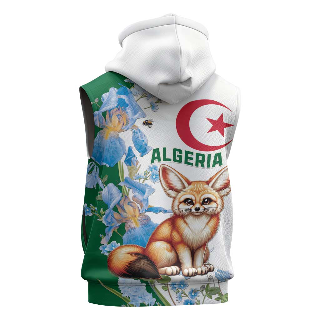 Afro Algeria Sleeveless Zip Hoodie Fennec Fox With Blue Isris Flower - African Pride