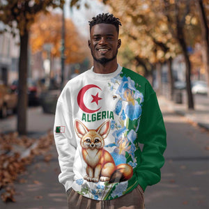 Afro Algeria Sweatshirt Fennec Fox With Blue Isris Flower