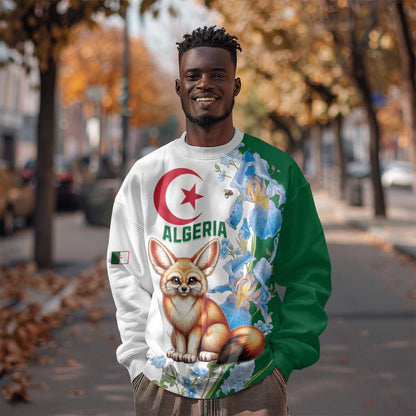 Afro Algeria Sweatshirt Fennec Fox With Blue Isris Flower