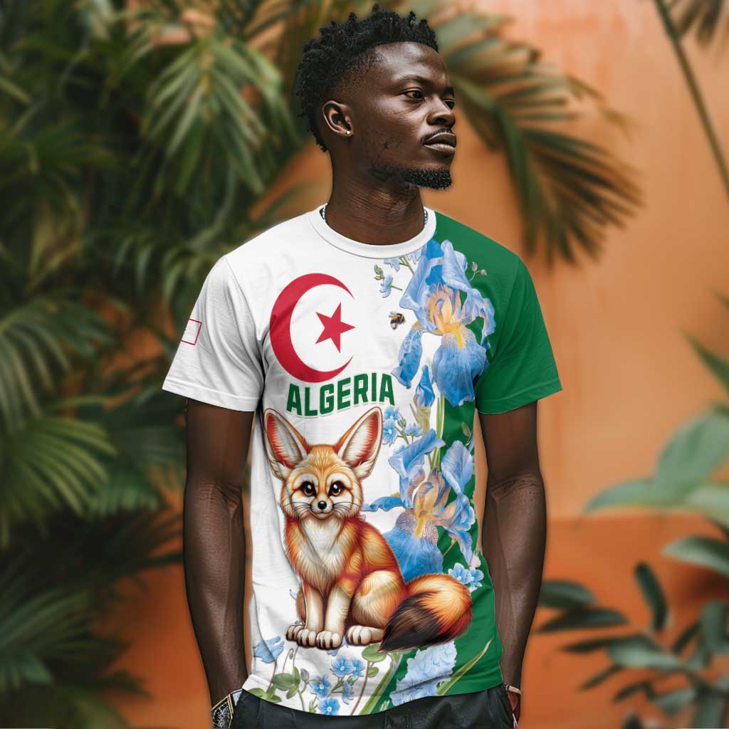 Afro Algeria T shirt Fennec Fox With Blue Isris Flower