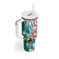 Afro Algeria Tumbler With Handle Fennec Fox With Blue Isris Flower