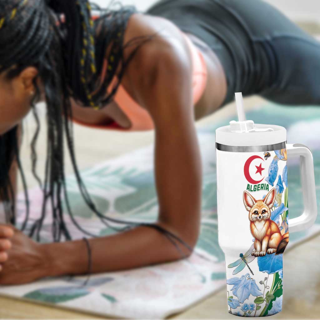 Afro Algeria Tumbler With Handle Fennec Fox With Blue Isris Flower