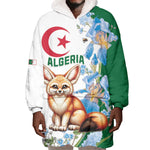 Afro Algeria Wearable Blanket Hoodie Fennec Fox With Blue Isris Flower
