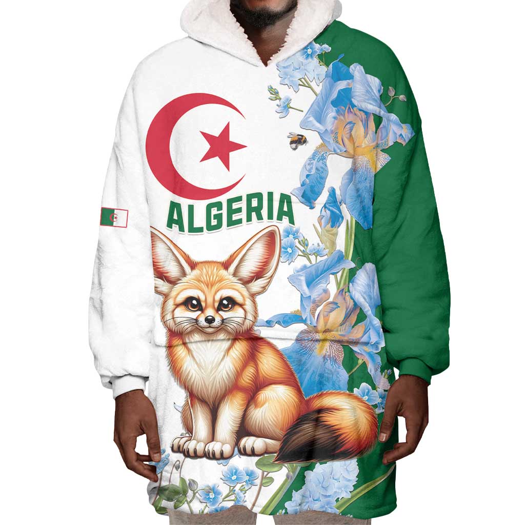 Afro Algeria Wearable Blanket Hoodie Fennec Fox With Blue Isris Flower