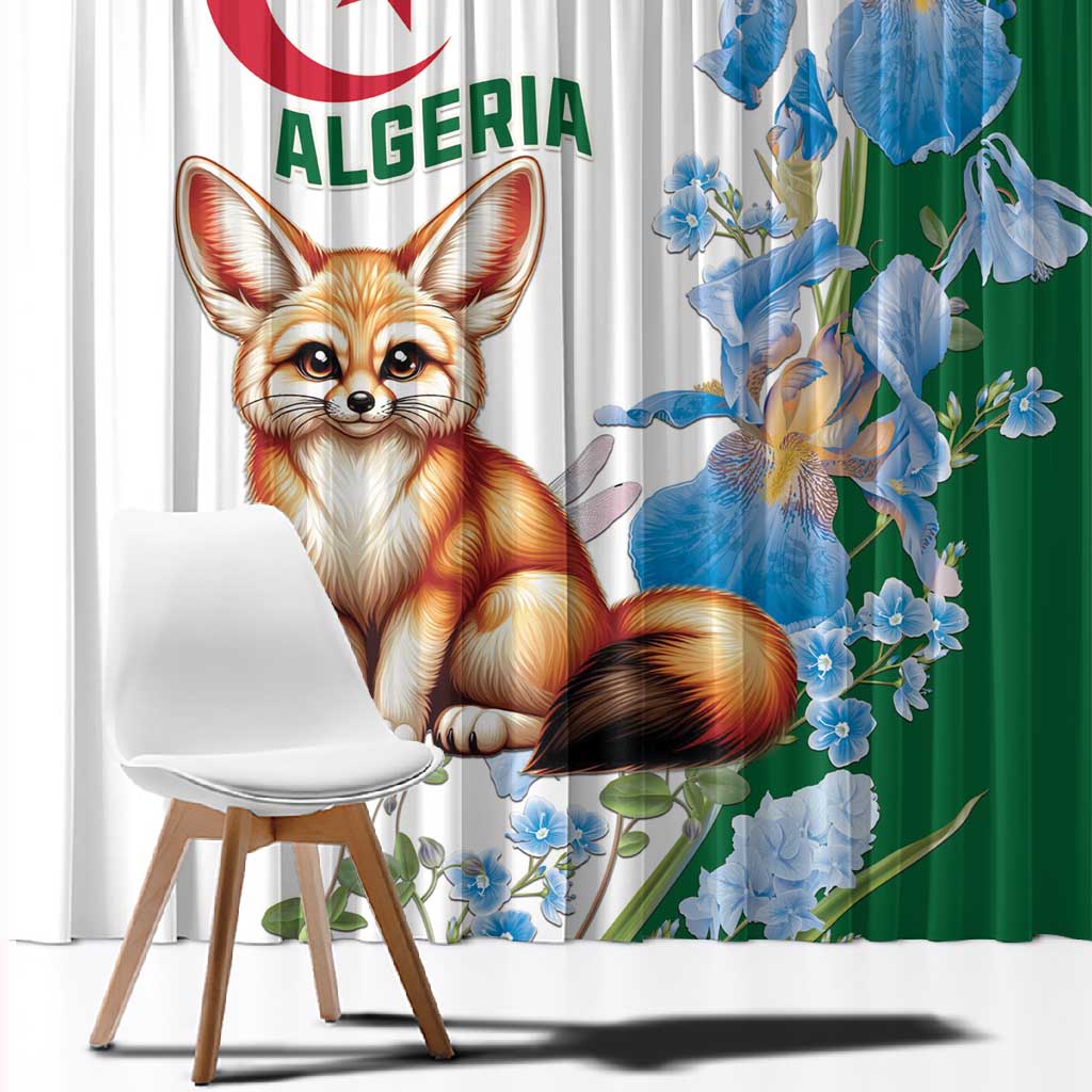Afro Algeria Window Curtain Fennec Fox With Blue Isris Flower