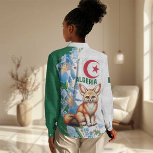 Afro Algeria Women Casual Shirt Fennec Fox With Blue Isris Flower