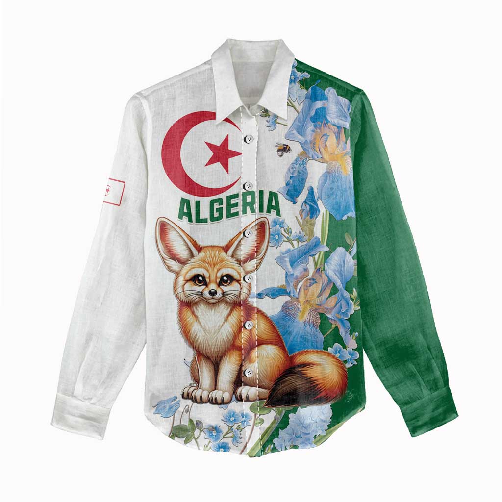 Afro Algeria Women Casual Shirt Fennec Fox With Blue Isris Flower