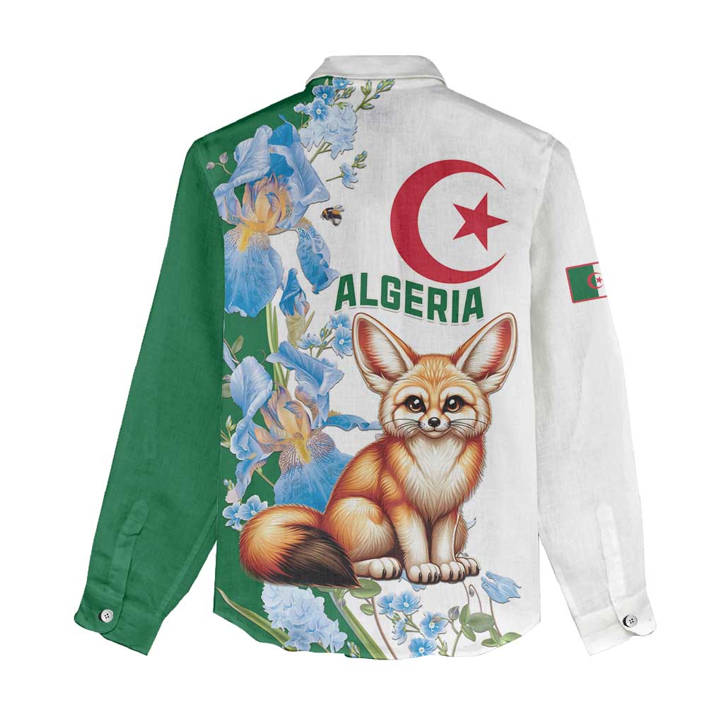 Afro Algeria Women Casual Shirt Fennec Fox With Blue Isris Flower