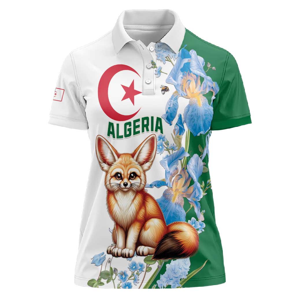 Afro Algeria Women Polo Shirt Fennec Fox With Blue Isris Flower