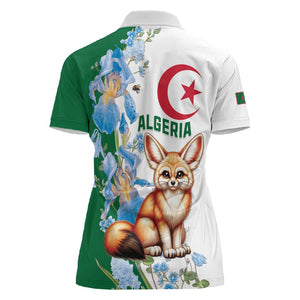 Afro Algeria Women Polo Shirt Fennec Fox With Blue Isris Flower