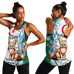 Afro Algeria Women Racerback Tank Fennec Fox With Blue Isris Flower