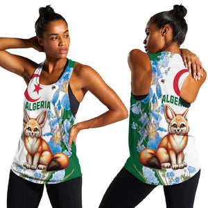 Afro Algeria Women Racerback Tank Fennec Fox With Blue Isris Flower