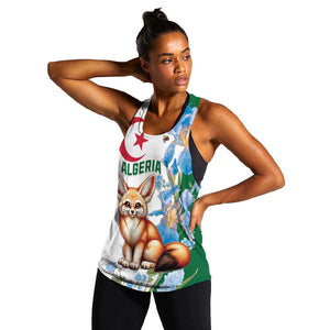 Afro Algeria Women Racerback Tank Fennec Fox With Blue Isris Flower
