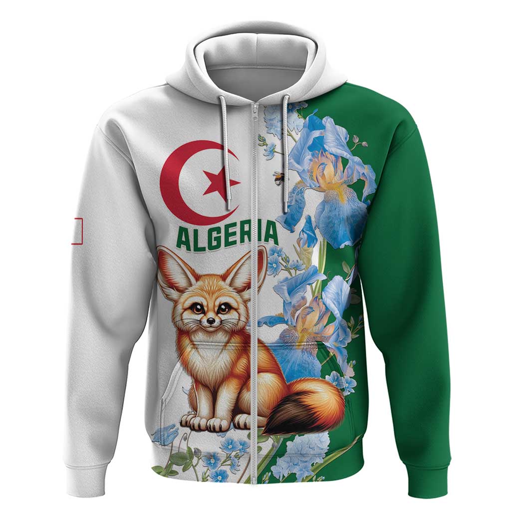 Afro Algeria Zip Hoodie Fennec Fox With Blue Isris Flower