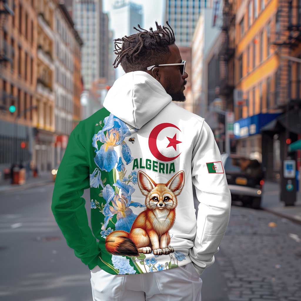 Afro Algeria Zip Hoodie Fennec Fox With Blue Isris Flower