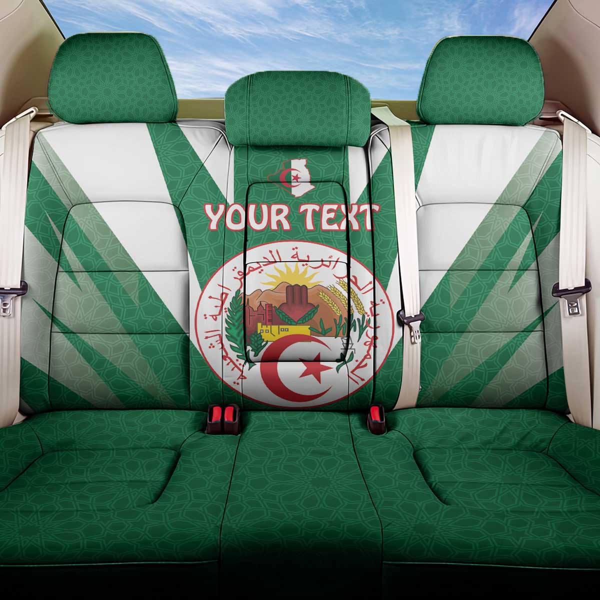 Personalised Afro Algeria Back Car Seat Cover Coat Of Arms With Islamic Pattern