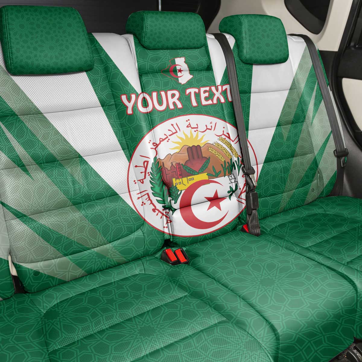 Personalised Afro Algeria Back Car Seat Cover Coat Of Arms With Islamic Pattern