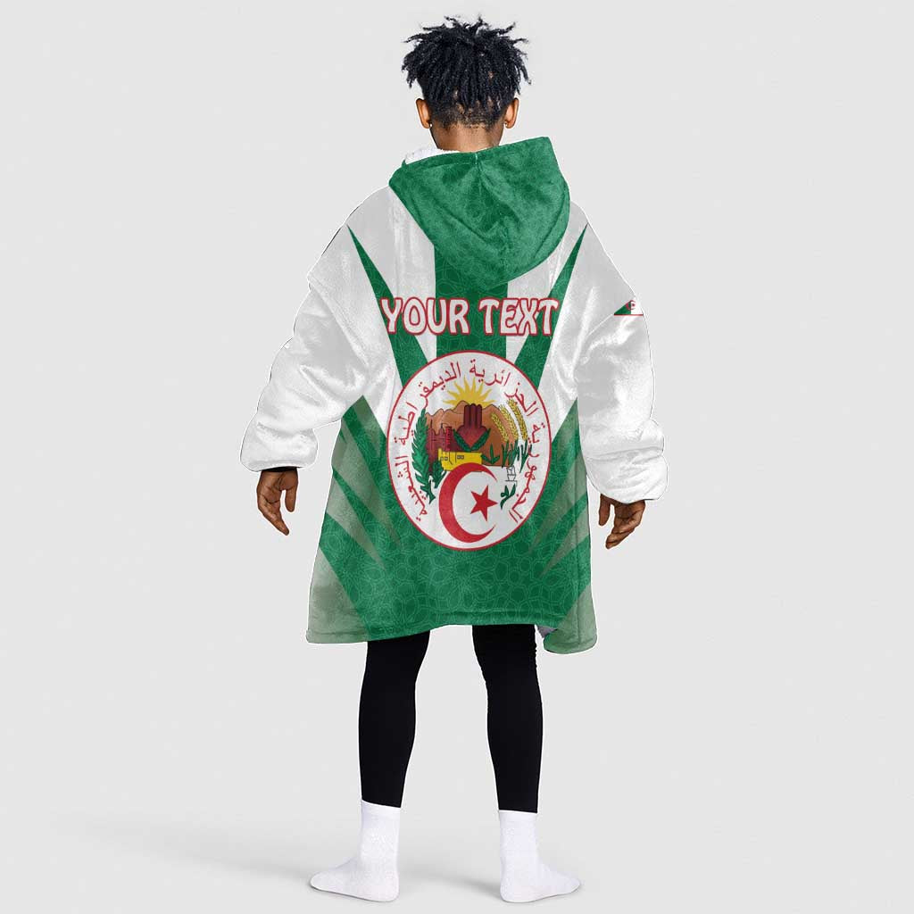 Personalised Afro Algeria Kid Wearable Blanket Hoodie Coat Of Arms With Islamic Pattern