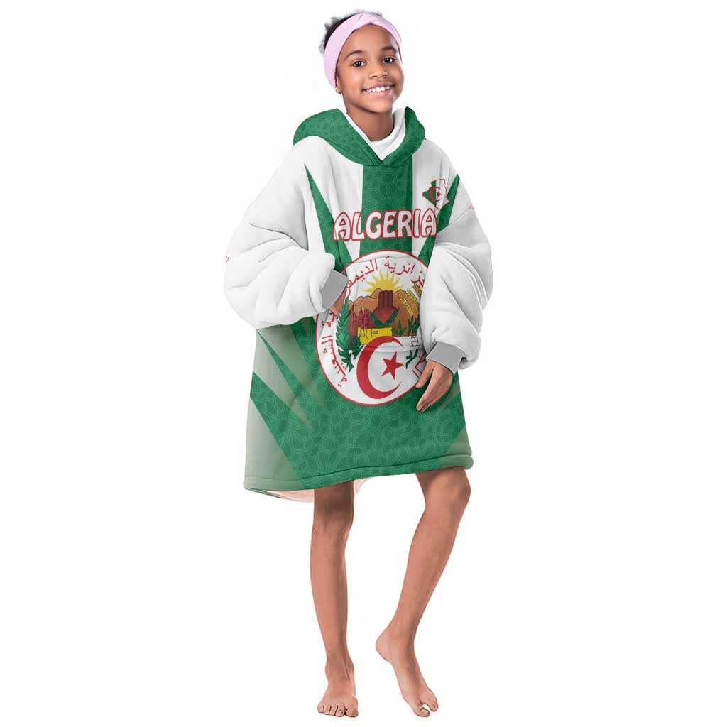 Personalised Afro Algeria Kid Wearable Blanket Hoodie Coat Of Arms With Islamic Pattern