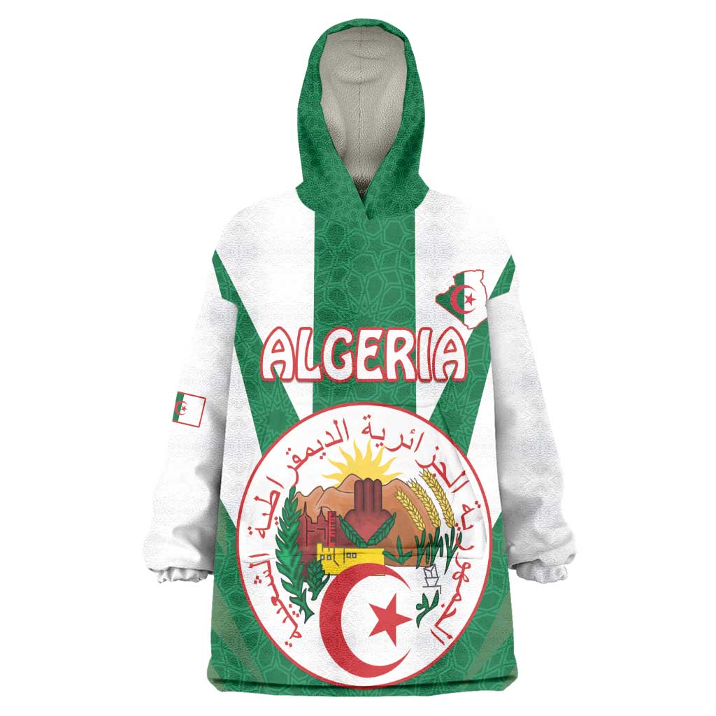 Personalised Afro Algeria Kid Wearable Blanket Hoodie Coat Of Arms With Islamic Pattern