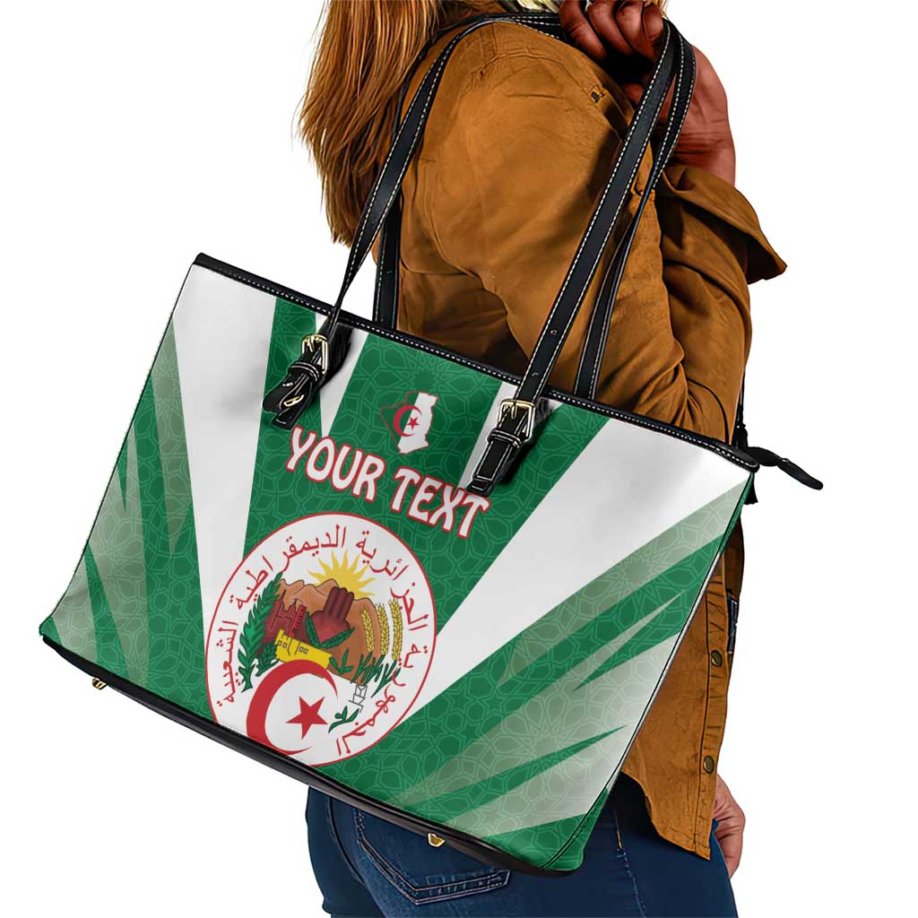 Personalised Afro Algeria Leather Tote Bag Coat Of Arms With Islamic Pattern