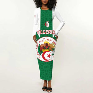 Personalised Afro Algeria Long Sleeve Bodycon Dress Coat Of Arms With Islamic Pattern LT15