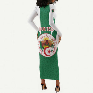 Personalised Afro Algeria Long Sleeve Bodycon Dress Coat Of Arms With Islamic Pattern LT15